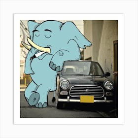 Elephant Smoking Car City Urban Art Print