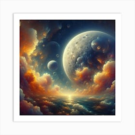 Moon over water Art Print