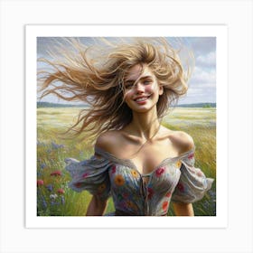 Girl In A Field 1 Art Print