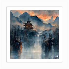 Waterfall In The Mountains Realism & Impressionism Art Print