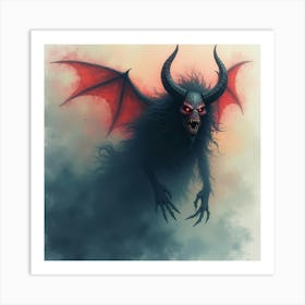 Demon Emerging From Dark Watercolor Mist, Eerie And Colorful 1 Art Print