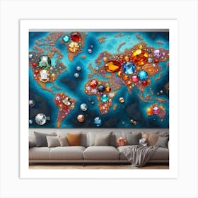 World Map With Jewels 1 Art Print