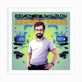 Create A Vivid Image Of A Man Standing In Front Of A Computer, Holding A Keyboard And Mouse 1 Art Print