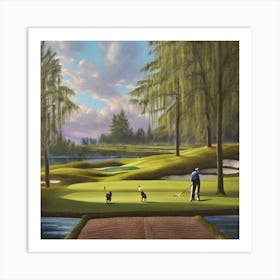 Golfers On The Green Art Print