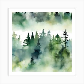 Appalachian Mountains of Misty Pines Watercolor Print of Evergreen Forest..366 Art Print