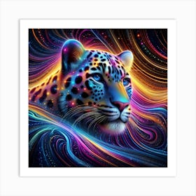 Galactic Grace: The Neon Leopard’s Odyssey Art Print