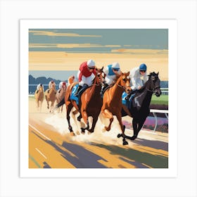 Horse Racing At Sunset Art Print