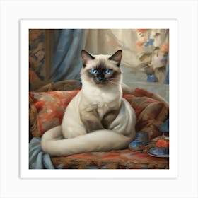 A Siamese cat is gracefully, optimistic painting Art Print