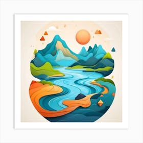 Landscape With Mountains And River Art Print