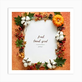 A Seasonal Thanksgiving Frame Design Featuring A Round Cotton Chaplet Layered With Autumn Leaves Ad (2) Art Print