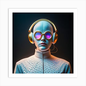 Futuristic Woman With Headphones 9 Art Print