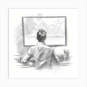 Businessman Looking At A Graph Art Print