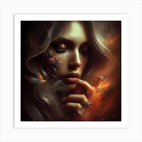 Girl In Flames Art Print