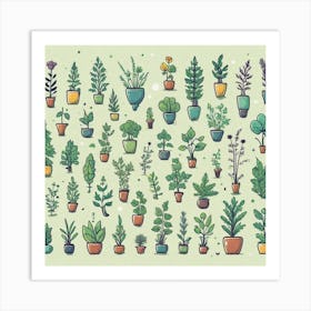 Doodle Plants In Pots Art Print