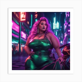 Beautiful Woman Smoking A Cigarette in Cyberpunk City Art Print