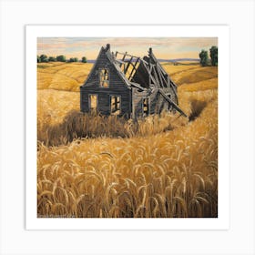 Broken House In Wheat Field Art Print