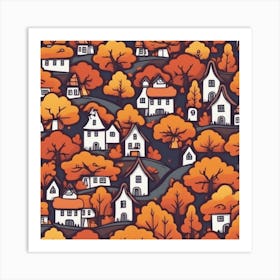 Autumn Village Seamless Pattern 1 Art Print