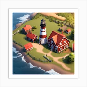 Lighthouse On An Island Art Print