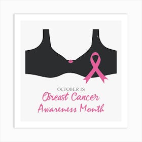 Women Breast Cancer Awareness background with brassiere Calligraphy in Pink Ribbon international symbol for month October suitable for clipart and poster and wall art 9 Art Print