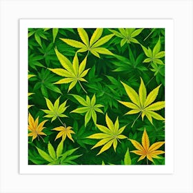 Seamless Pattern Of Marijuana Leaves 1 Art Print