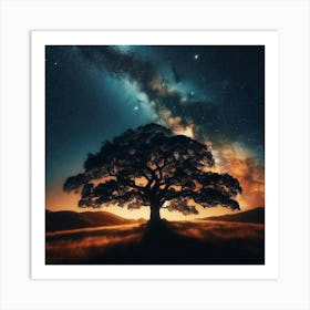 Tree In The Night Sky Art Print