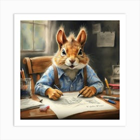 Squirrel At His Desk Art Print