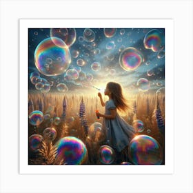 Little Girl Blowing Bubbles Art Print