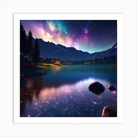 Night Sky Over Lake 6 Art Print