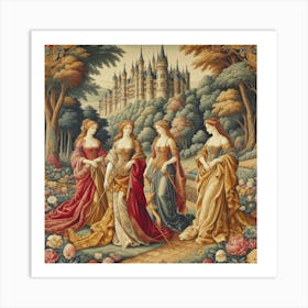 Four Ladies In A Garden Art Print