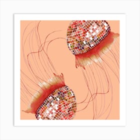 Disco Ball Jellyfish Peach Art Print