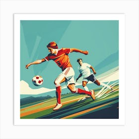 Soccer Players Kicking The Ball Art Print