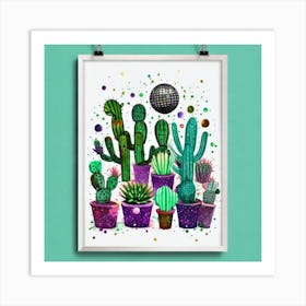 Cacti And Disco Ball Art Print Cactus Print Art Print