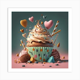 Cupcakes And Hearts 3 Art Print