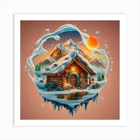 Wooden hut snow 7 Art Print