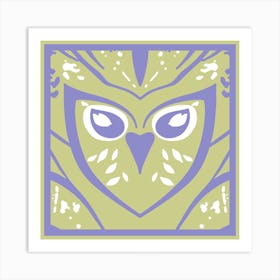 Chic Owl Lilac And Mustard Art Print