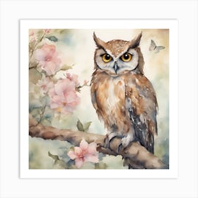 Owl On A Branch Art Print