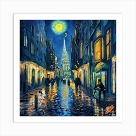 Full Moon City Scene Art Print