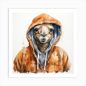 Watercolour Cartoon Dromedary In A Hoodie 3 Art Print