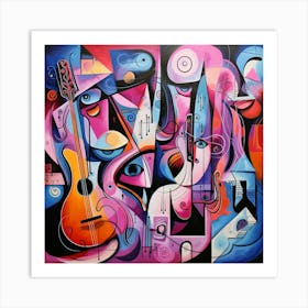 Abstract Music Painting,Harmonies Color Picasso S Cubism Meets Pink Floyd S Psychedelia Art Print