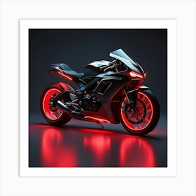 Super Bike With Neon Red Underglow And A Sleek Metal Frame 1 Art Print