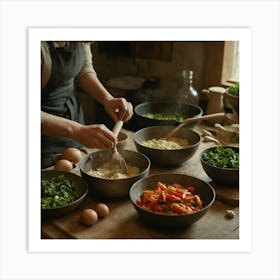 Woman Preparing Food In The Kitchen 1 Art Print