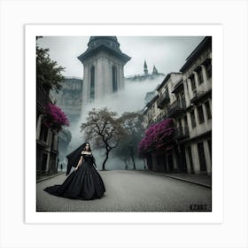 Gothic Woman In Black Dress Art Print