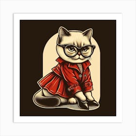 Cat In Red Coat Art Print