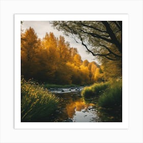 Autumn Trees In A Stream Art Print