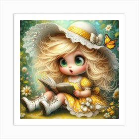 Little Girl Reading A Book 1 Art Print