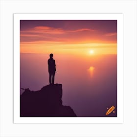 Craiyon 111119 A Person Standing On A Mountain Cliff During A Beautiful Sunset Art Print