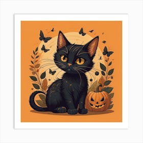 Black Cat Halloween Art Print