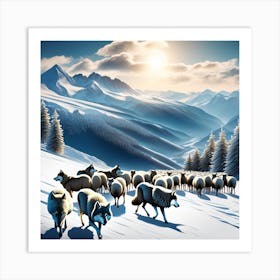 Sheep In The Snow Art Print