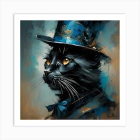 Black Cat In Top Hat Art Print