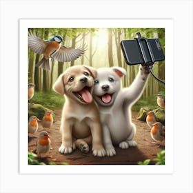 Two Dogs In The Forest Art Print